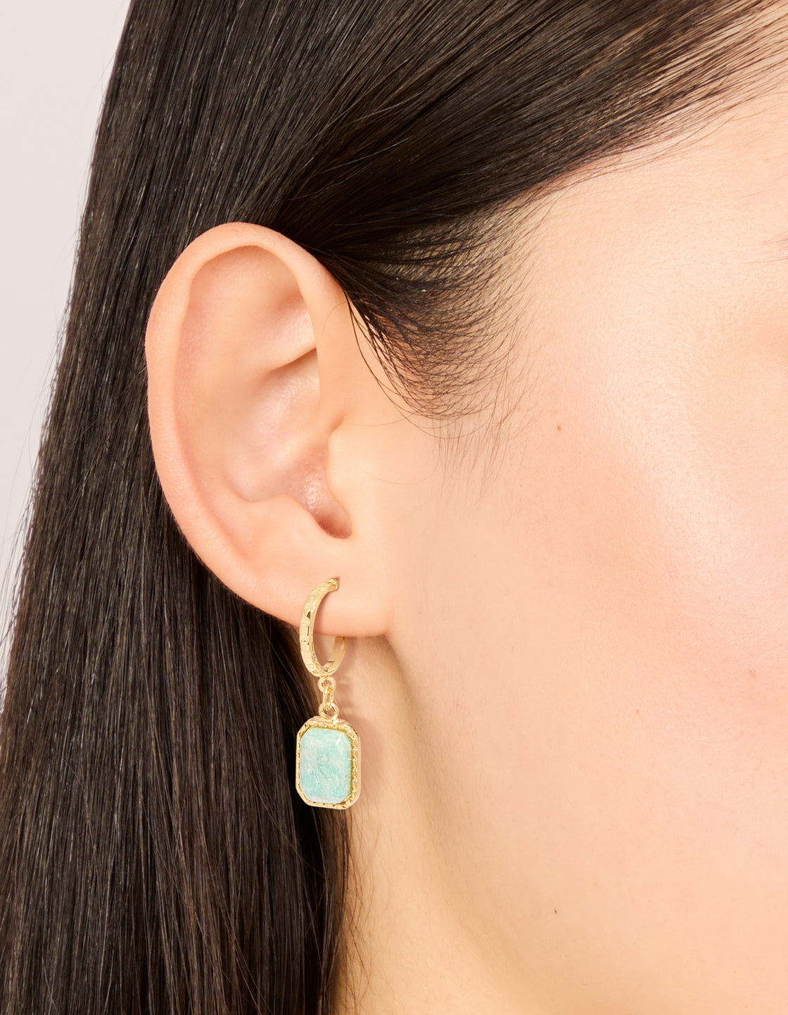Gold Plated Blue Semi Precious Stone Rectangular Hoop Earrings