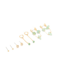 Gold Plated Green Semi Precious Stone Chain Drop & Stud Earrings 4-Pack - link has visual effect only