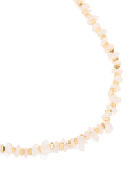 Gold Plated Rose Quartz Chip Triangle Necklace - link has visual effect only