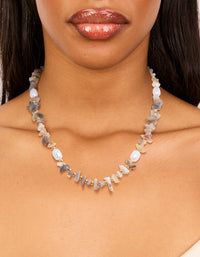 Gold Plated Mixed Semi Precious Stone Pearl Chip Necklace - link has visual effect only