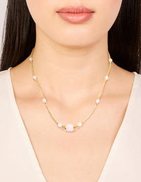 Gold Plated Rose Quartz & Bead Necklace - link has visual effect only