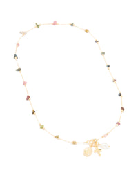 Gold Plated Multicoloured Semi Precious Stone Freshwater Pearl Cross Charm Necklace - link has visual effect only
