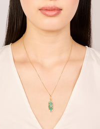 Gold Plated Green Aventurine Wrapped Pendant Necklace - link has visual effect only