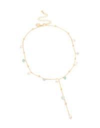 Gold Plated Freshwater Pearl & Green Semi Precious Stone Chip Y-Necklace - link has visual effect only