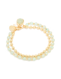 Gold Plated Green Semi Precious Stone Pearl & Ball Charm Layered Bracelet - link has visual effect only