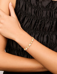 Gold Plated Freshwater Pearl Cubic Zirconia & Chain Bracelets 2-Pack - link has visual effect only