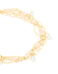 Gold Plated Rose Quartz & Pearl Layered Chain Bracelet - link has visual effect only