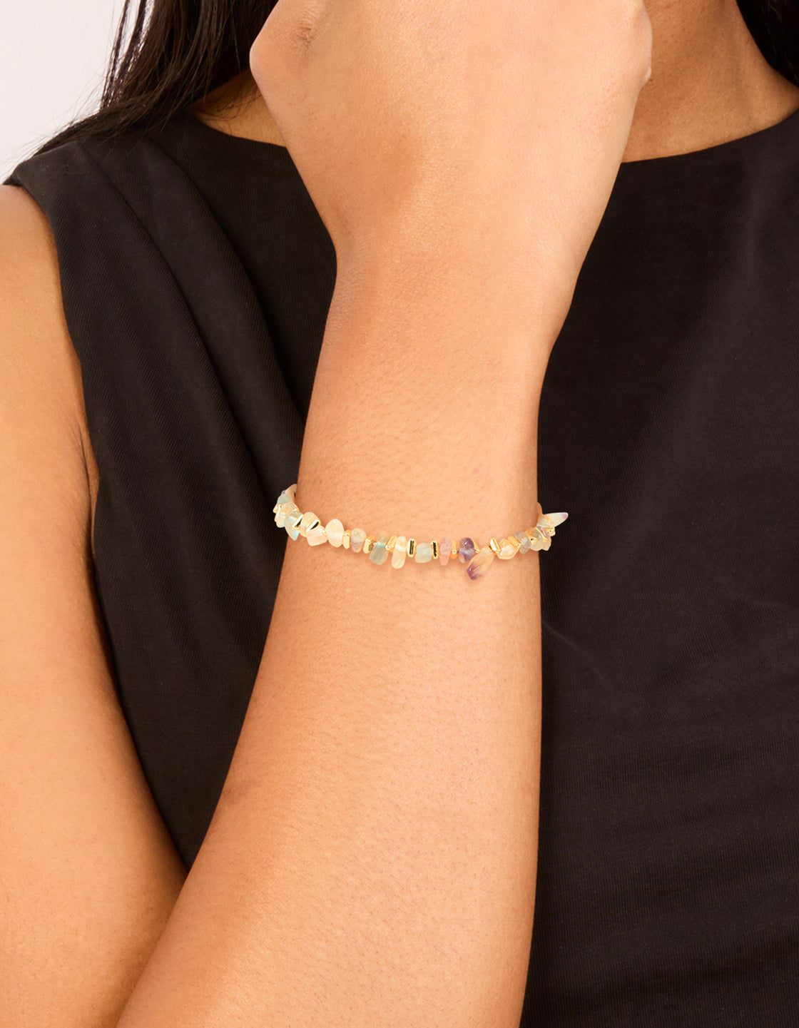 Gold Plated Mixed Semi Precious Stone Disc Bracelet