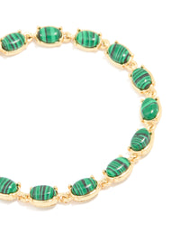 Gold Plated Emerald Semi Precious Stone Oval Bracelet - link has visual effect only