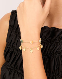 Gold Plated Beaded Semi Precious Stone & Disc Layered Bracelet - link has visual effect only