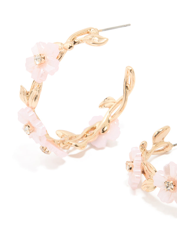 Gold Pink Acrylic Mini Flower Hoop Earrings