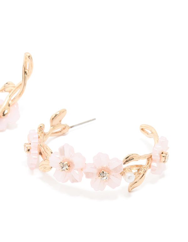 Gold Pink Acrylic Mini Flower Hoop Earrings