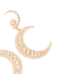 Gold Diamante Double Moon Earrings - link has visual effect only