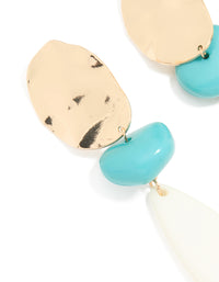 Gold White & Blue Stone Organic Large Drop Earrings - link has visual effect only