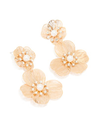Gold Pearl Flower Drop Earrings - link has visual effect only