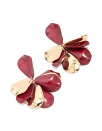 Gold & Dark Red Petal Drop Earrings - link has visual effect only