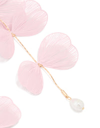 Pink Coated Metal Laser Cut Floral Drop Earrings - link has visual effect only