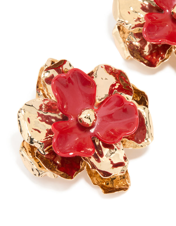 Gold Acrylic Organic Flower Stud Earrings