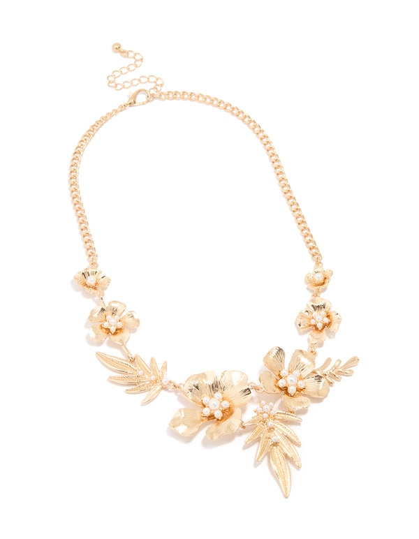 Gold Flower Leaf Statement Necklace Lovisa