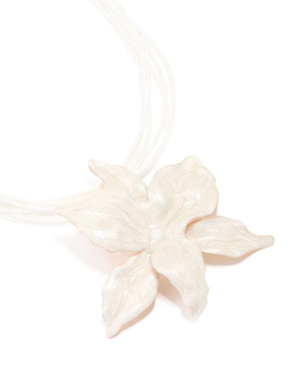 Gold White Enamel Orchid Cord Necklace