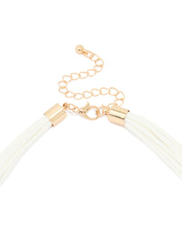 Gold White Enamel Orchid Cord Necklace - link has visual effect only