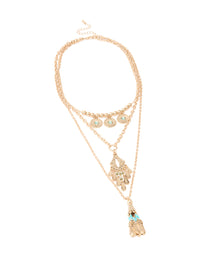 Antique Gold Charm Tassel Layered Necklace - link has visual effect only