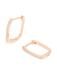 Rose Gold Plated Sterling Silver Cubic Zirconia Square Huggie Earrings - link has visual effect only