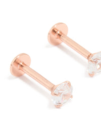 Rose Gold Plated Sterling Silver Cubic Zirconia Flat Back Studs - link has visual effect only