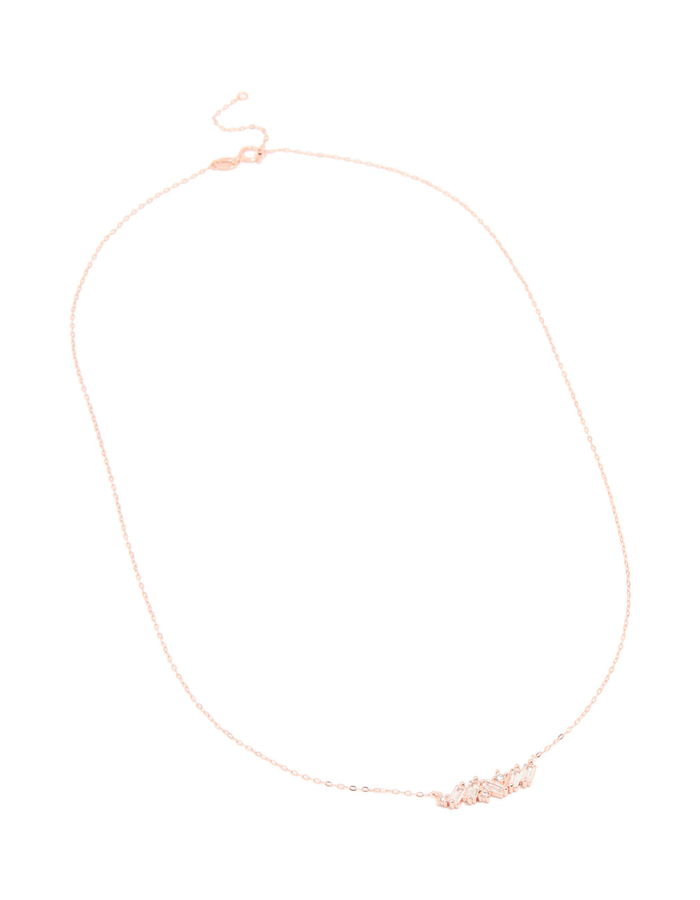 Rose Gold Plated Sterling Silver Cubic Zirconia Baguette Bar Necklace