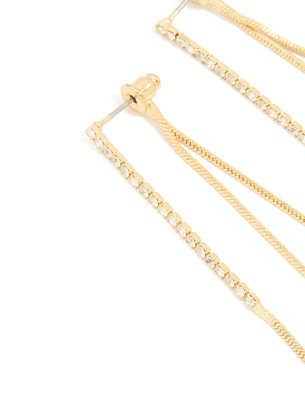 Gold Plated Diamante Snake Chain Front Back Earrings