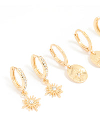 Gold Plated Diamante Celestial Huggie Earrings 3-Pack - link has visual effect only