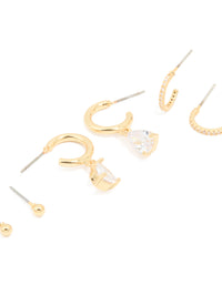 Gold Plated Cubic Zirconia Dainty Stud & Huggie Earrings 4-Pack - link has visual effect only