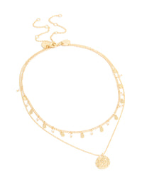 Gold Plated Pearl Charm & Molten Layered Necklace - link has visual effect only