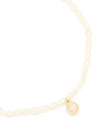Gold Plated Freshwater Pearl Oval Drop Necklace - link has visual effect only