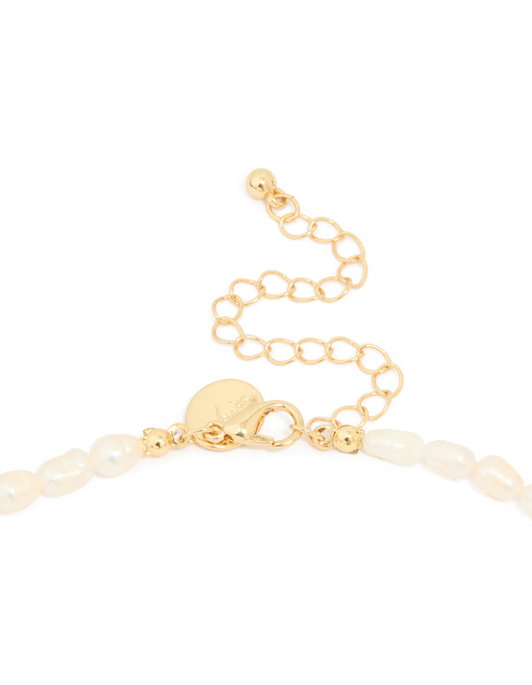 Gold Plated Freshwater Pearl Oval Drop Necklace