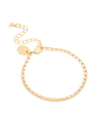 Gold Plated Cubic Zirconia Baguette & Chain Layered Bracelet - link has visual effect only