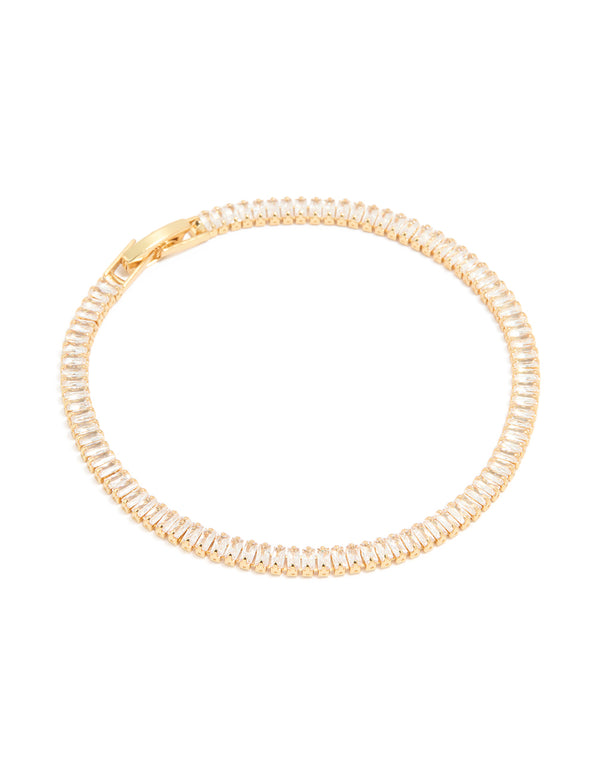 Gold Plated Cubic Zirconia Baguette Tennis Bracelet