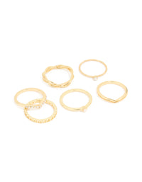 Gold Plated Diamante Twisted V Rings 6-Pack - link has visual effect only