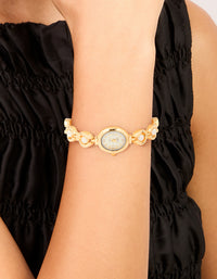 Gold Pearl Band Watch - link has visual effect only