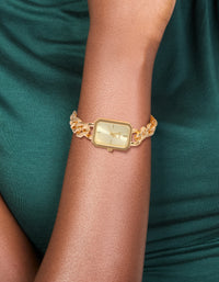Gold Rectangle Chain Watch - link has visual effect only