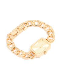 Gold Rectangle Chain Watch - link has visual effect only
