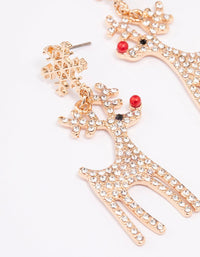 Gold Diamante Red Nosed Reindeer Drop Earrings - link has visual effect only