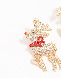 Gold Diamante Reindeer With Red Bow Earrings - link has visual effect only