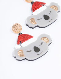 Grey Acrylic Koala With Santa Hat Drop Earrings - link has visual effect only