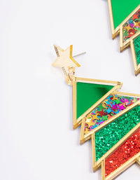Gold Red & Green Acrylic Festive Tree With A Star Drop Earrings - link has visual effect only