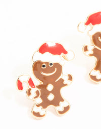 Gold Gingerbread Man With Candy Canes Stud Earrings - link has visual effect only