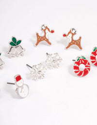 Silver Enamel Snowman & Bells Earrings 5-Pack - link has visual effect only