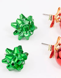 Green Present Bow & Red Bauble Earrings 2 Pack - link has visual effect only