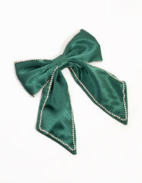 Green Fabric Diamante Cupchain Bow Hair Clip - link has visual effect only