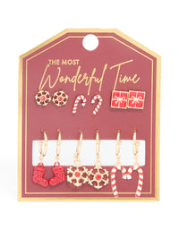 Gold Red Diamante Snowflake & Present Earrings 6-Pack - link has visual effect only